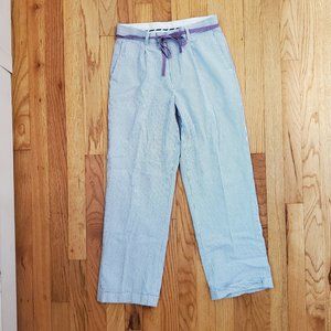 Nautica blue and white seersucker pants w/removable purple cotton webbing belt